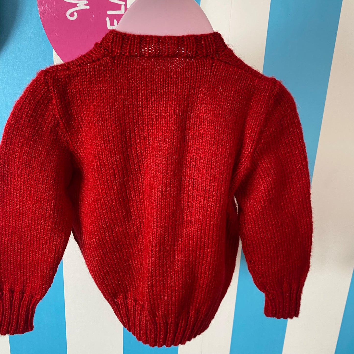 Handmade Red Knit Cardigan - Size 3-5Y