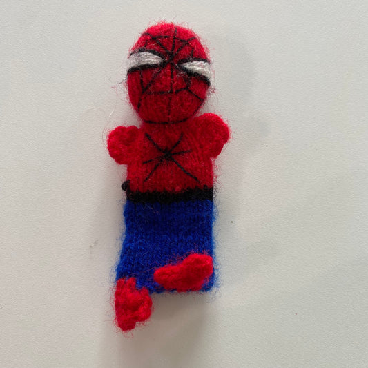 Handmade Knit Spider-Man Finger Puppet