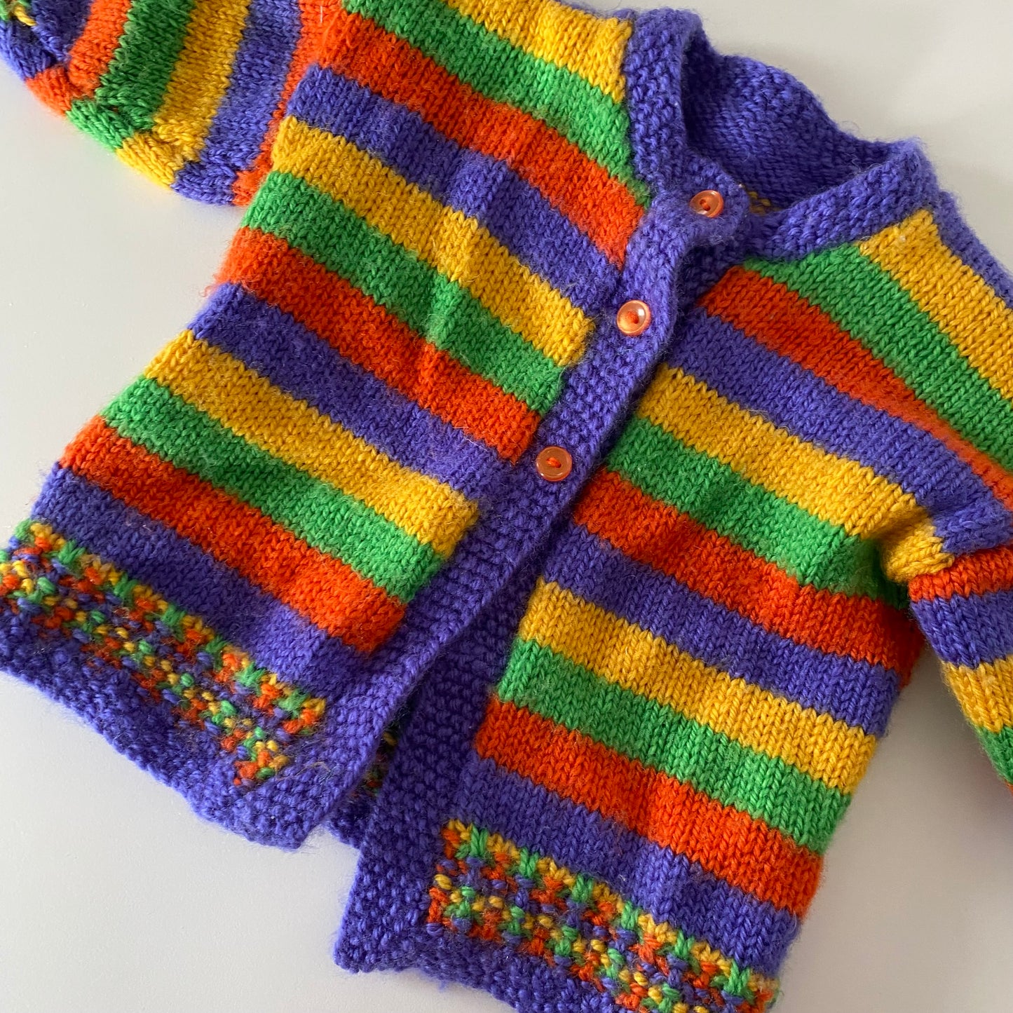 Handmade Knit Rainbow Cardigan- Size 3-6M