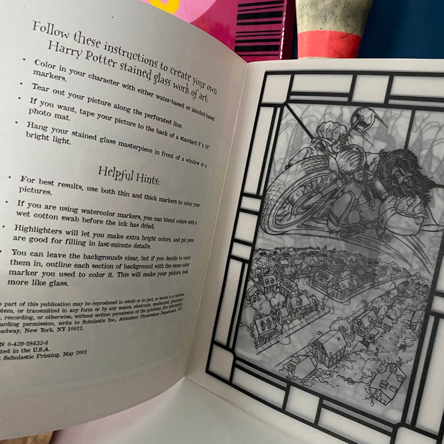 Vintage 2001 Harry Potter Stained Glass Art Colouring Book