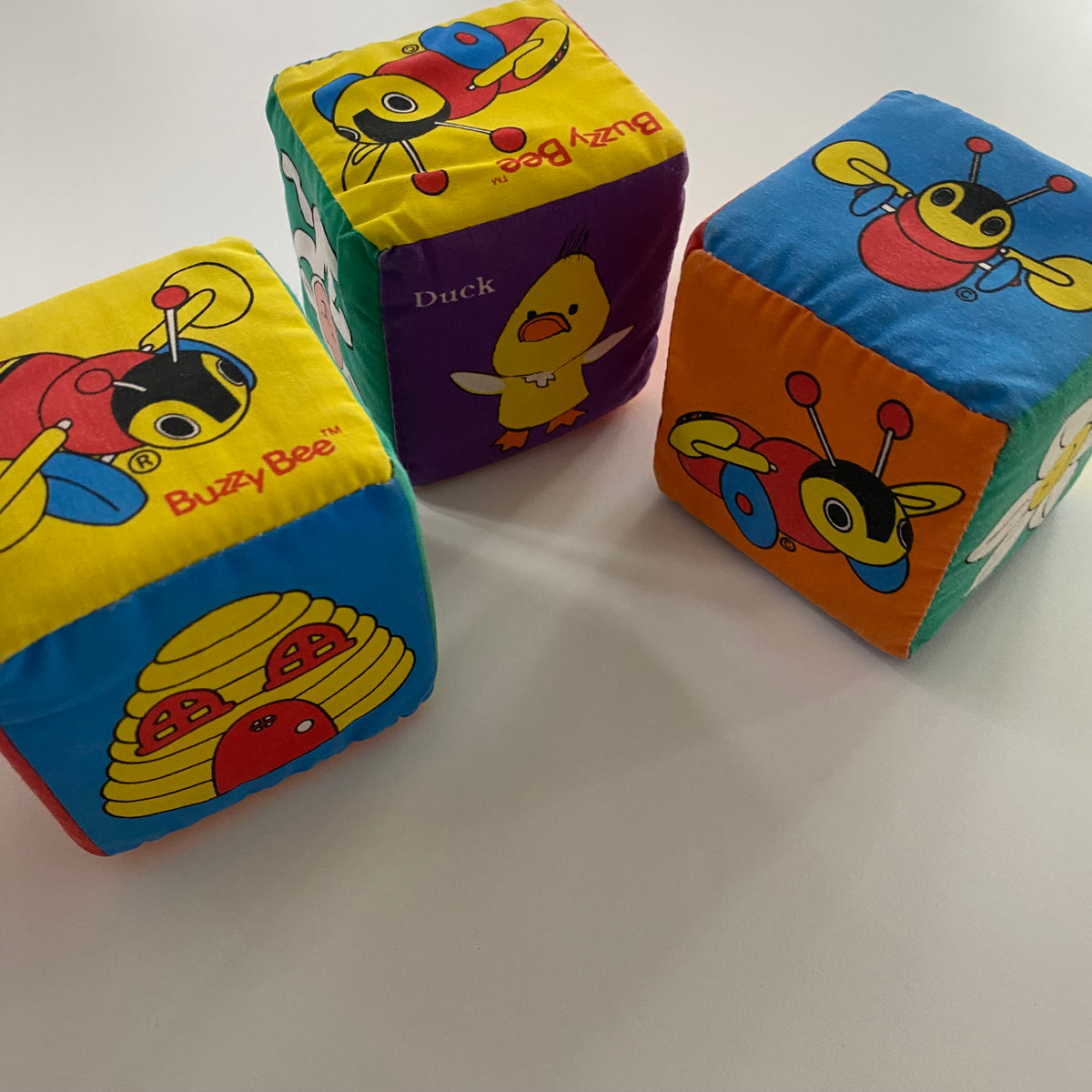 Vintage Buzzy Bee Plush Rattle Blocks