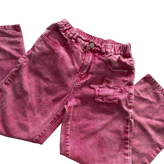 Acid Wash Pink Flare Jeans - Size 10