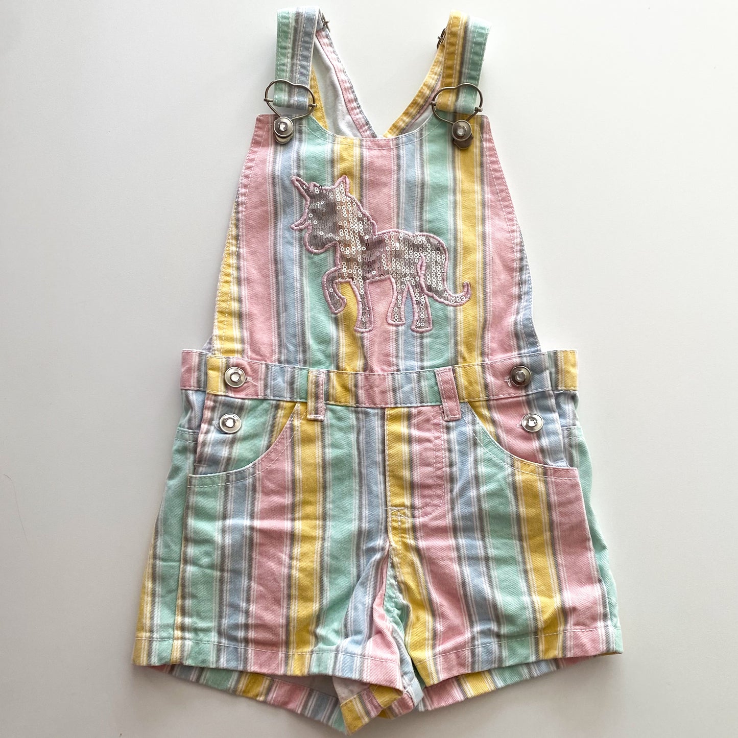 Pastel Rainbow Unicorn Shortalls - Size 5