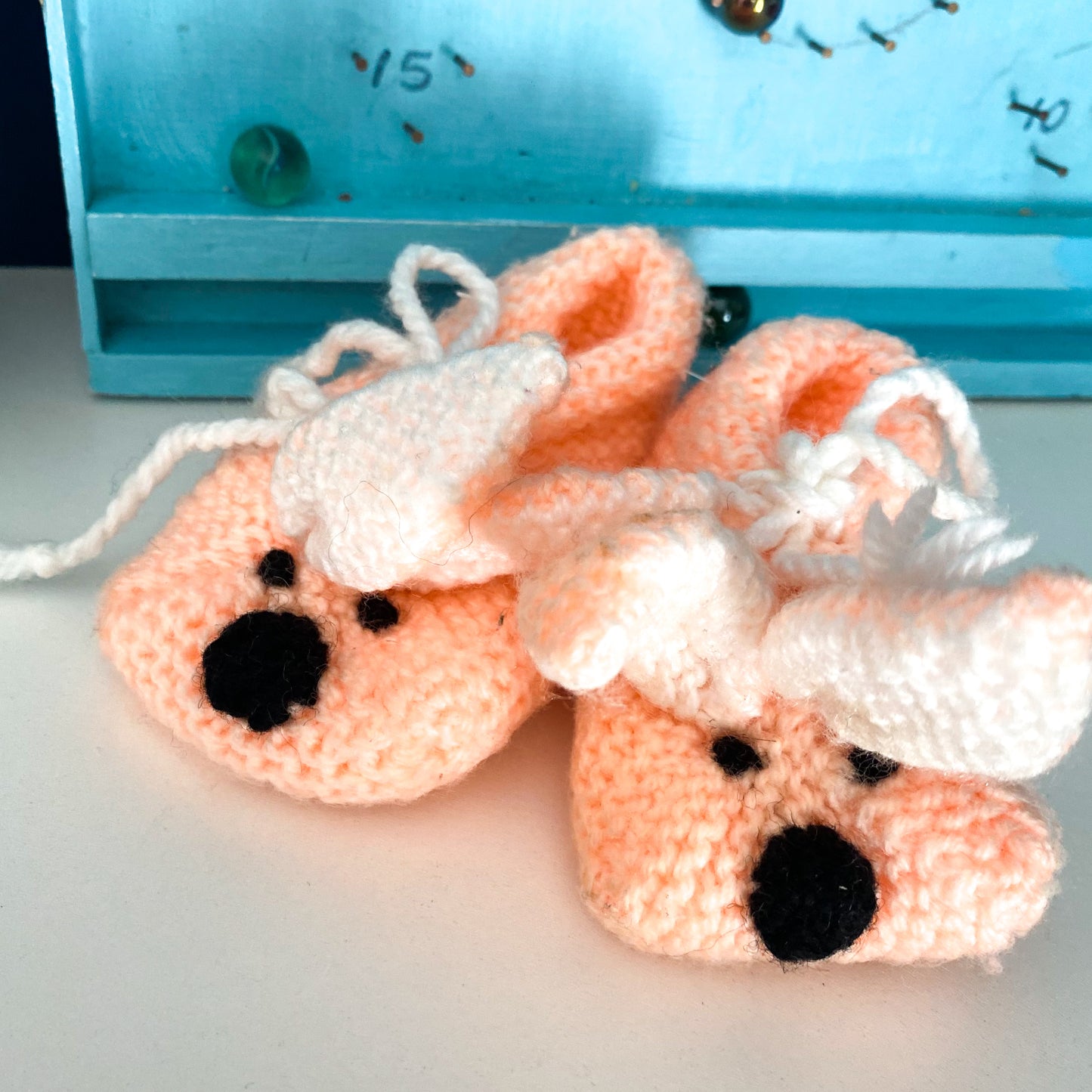 Handmade Knit Mouse Booties - Size 0-3M