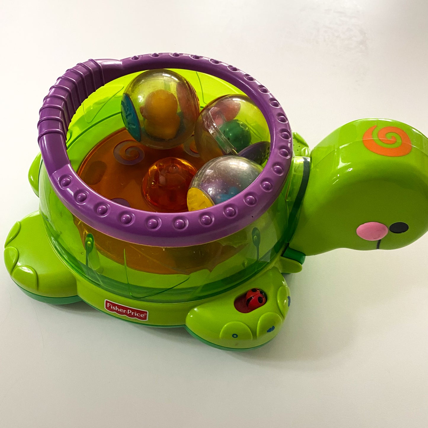 Vintage Fisher‑Price Roll‑A‑Rounds Twirlin’ Whirlin’ Turtle Toy – Lights & Balls