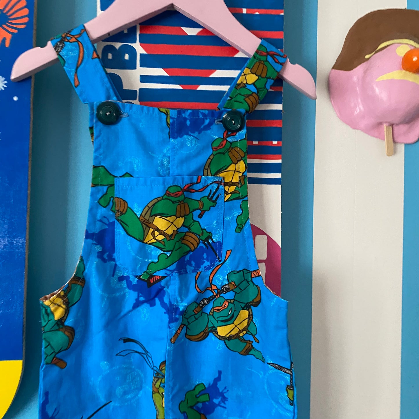 Handmade TMNT Ninja Turtles Handmade Overalls - Size 1-2Y