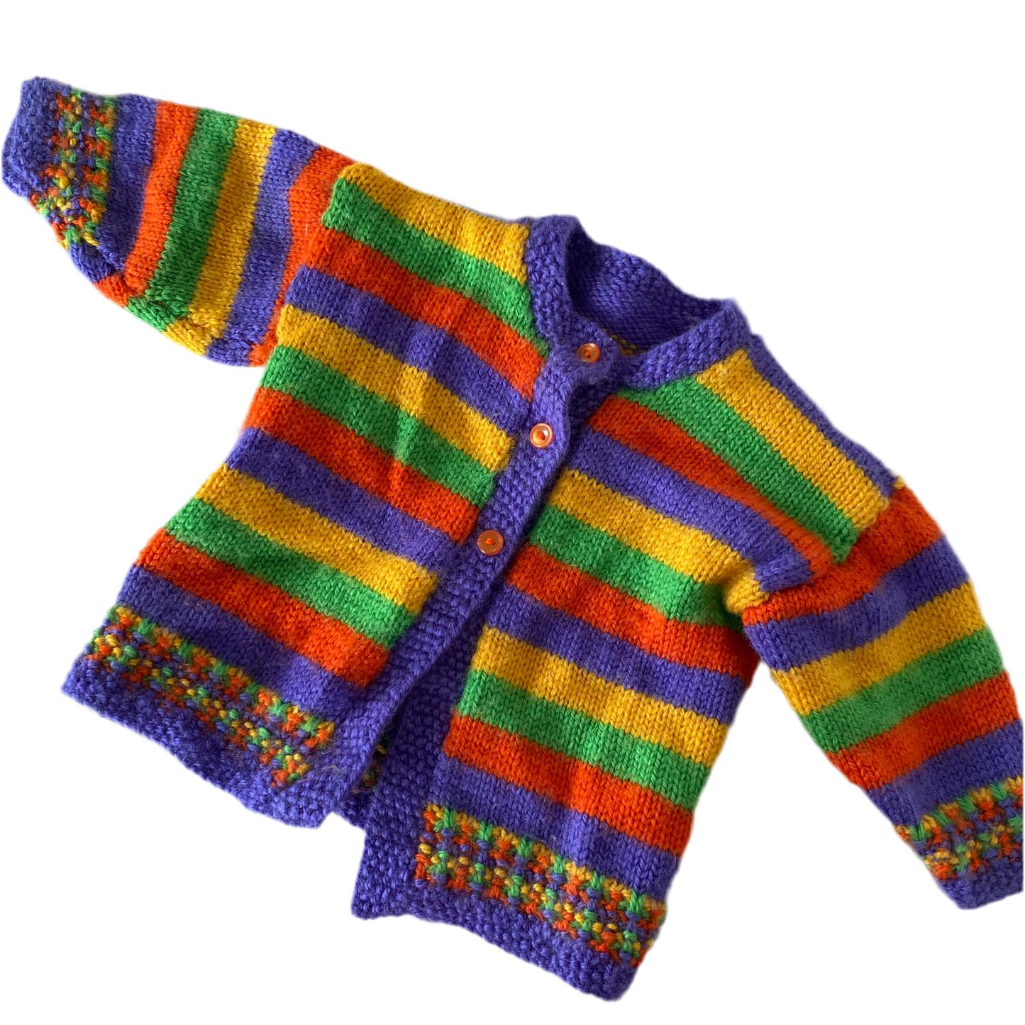 Handmade Knit Rainbow Cardigan- Size 3-6M