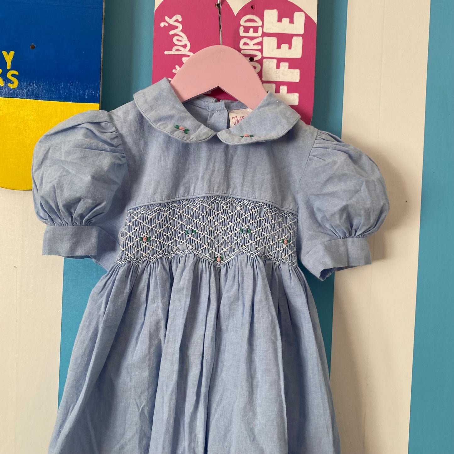 Vintage Tickled Pink Smocked Dress - Size 4