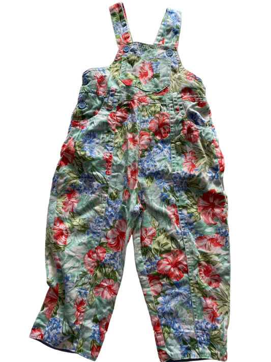 Vintage TAJ Floral Overalls - Size 18M