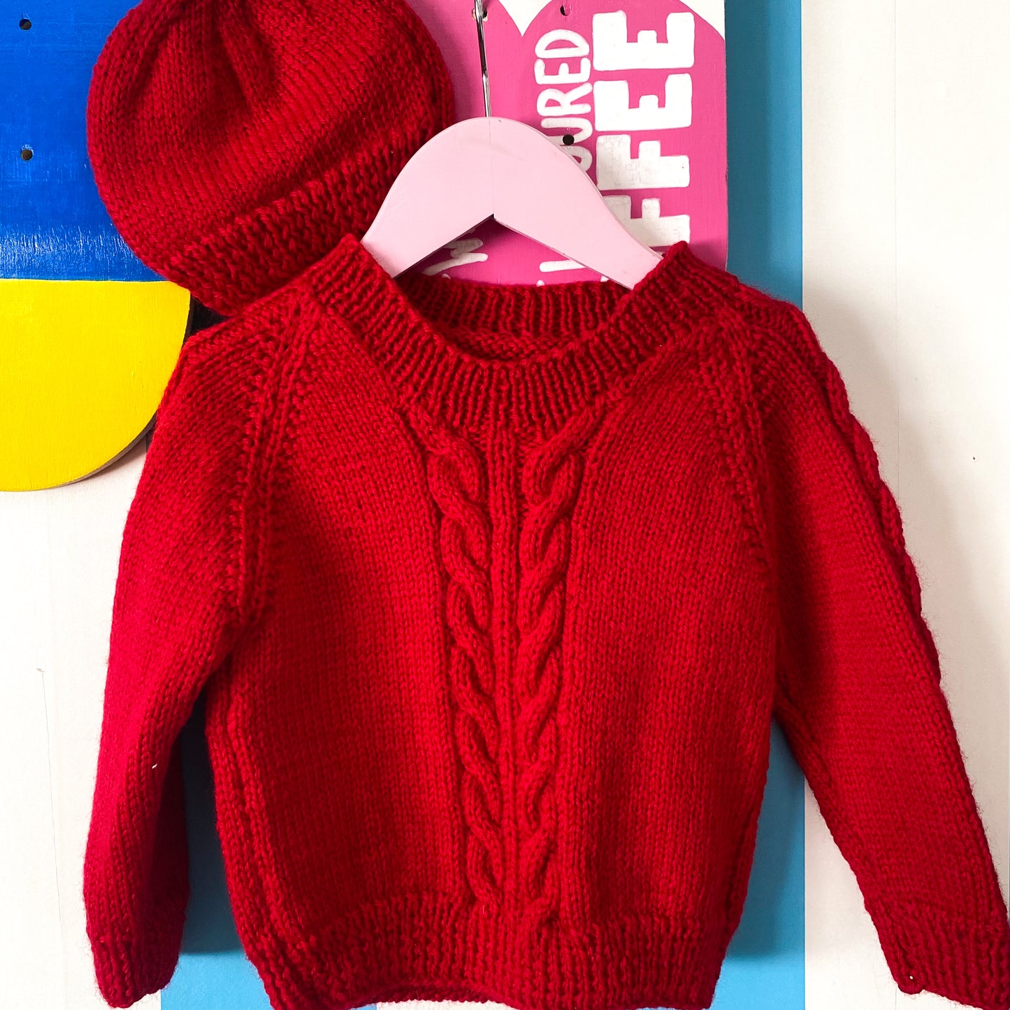 Handmade Red Knit Jumper & Beanie - Size 2