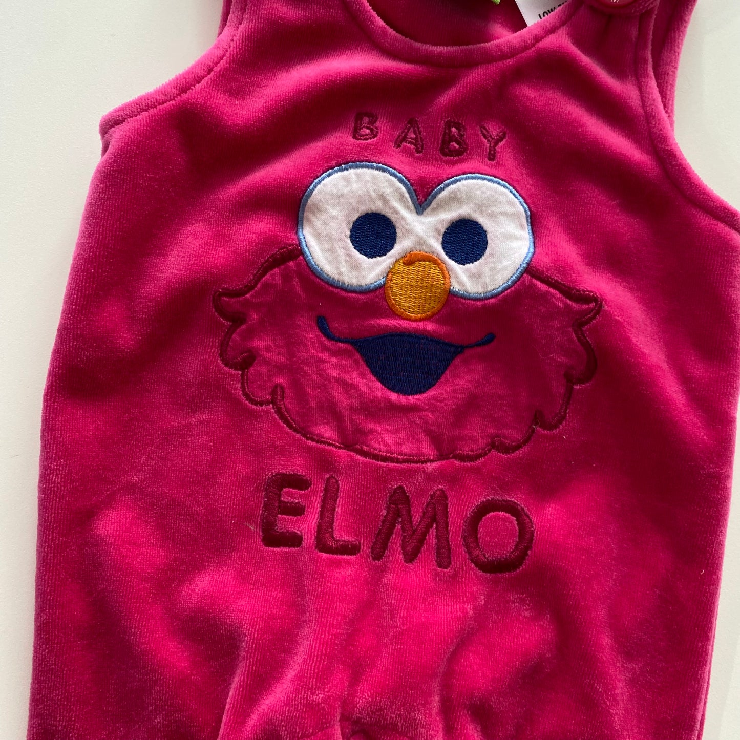 Sesame Street Elmo Pink Velour Footed Suit - Size 0-3M