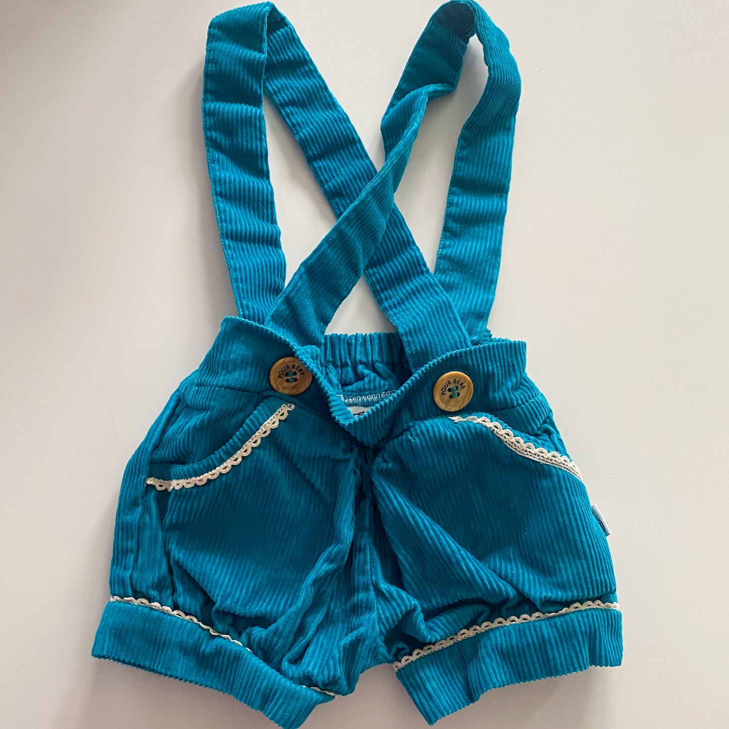 Handmade Corduroy Suspender Shorts - Size 2