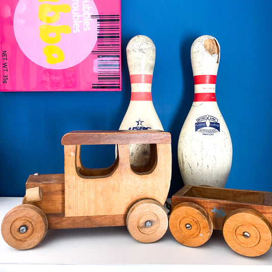 Large Handmade Vintage Wooden Truck & Trailer