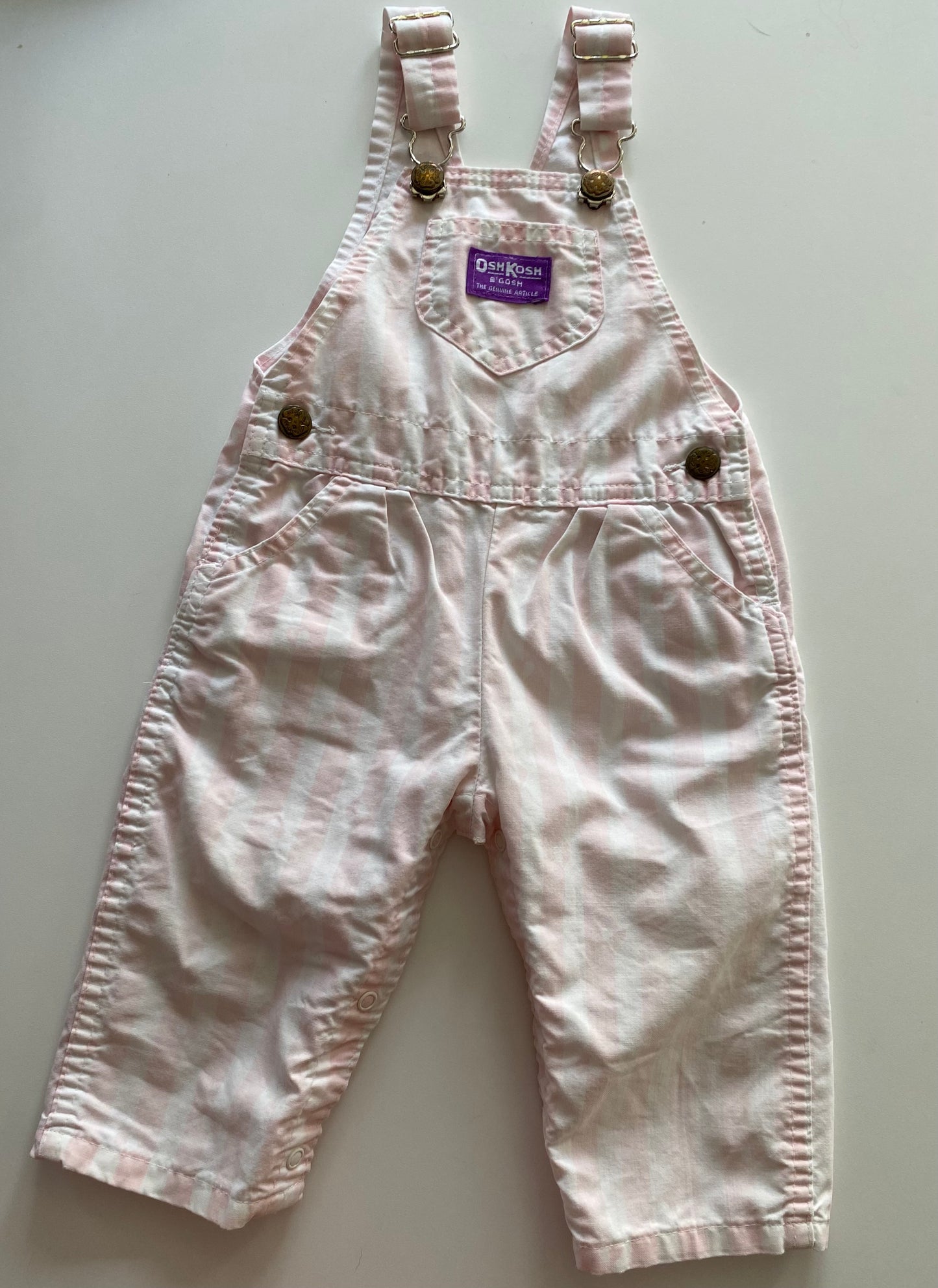 Vintage Pink Stripe Oshkosh Overalls - Size 18M