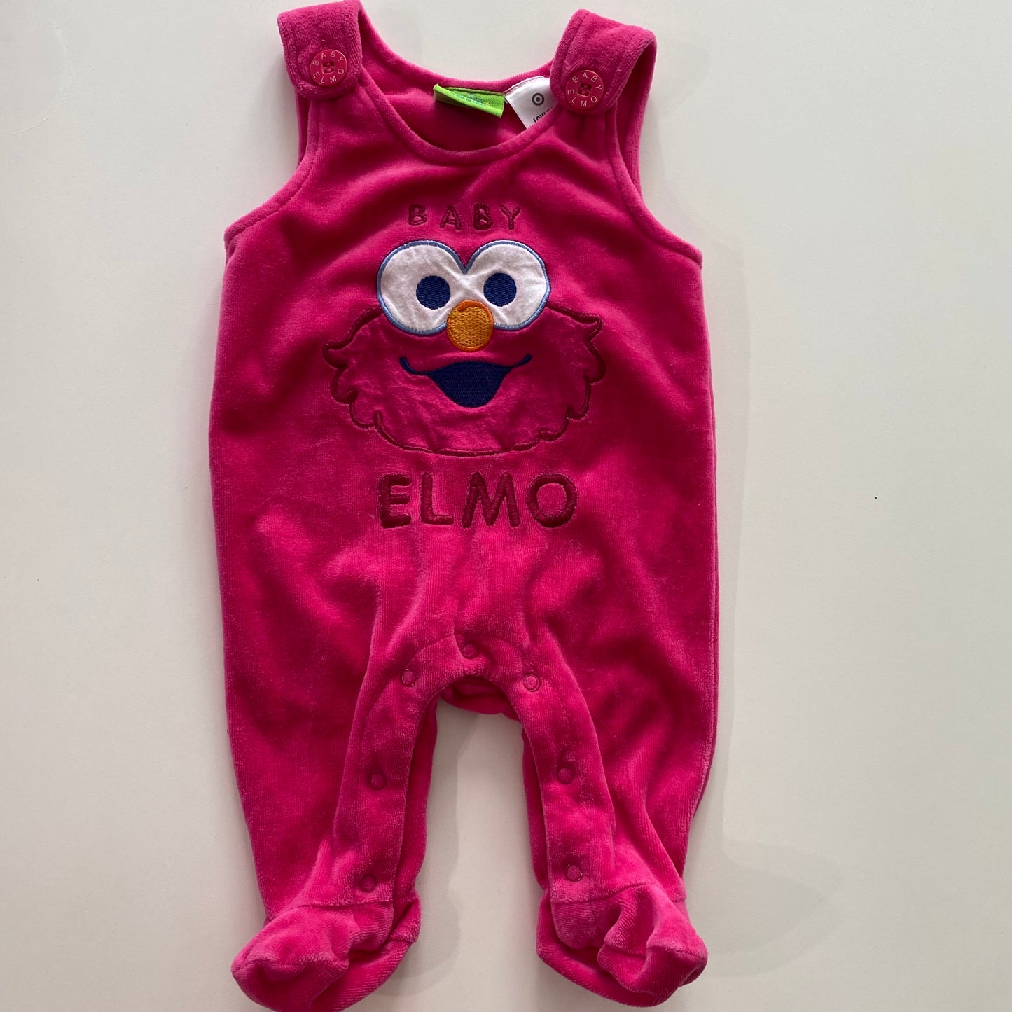 Sesame Street Elmo Pink Velour Footed Suit - Size 0-3M