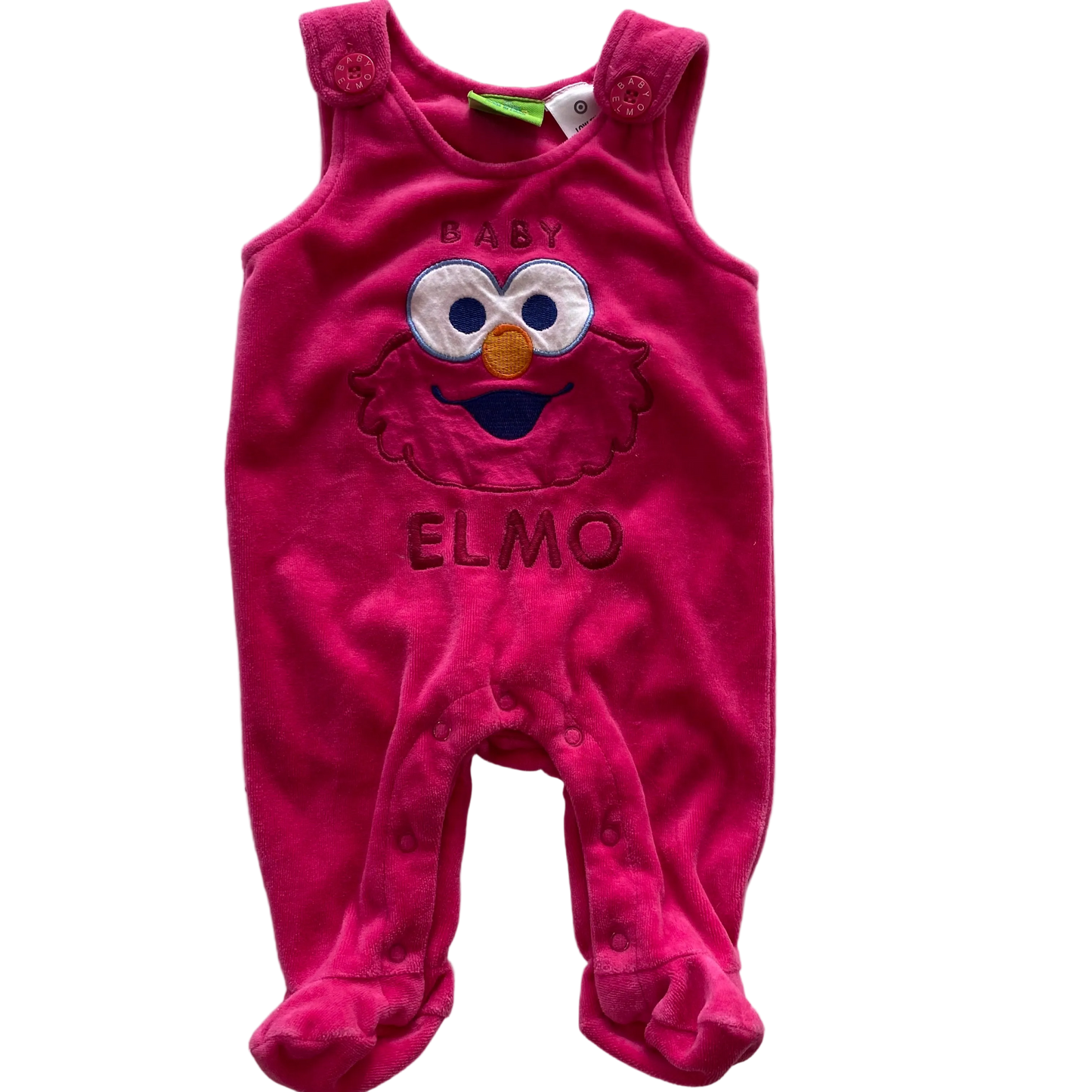Sesame Street Elmo Pink Velour Footed Suit - Size 0-3M