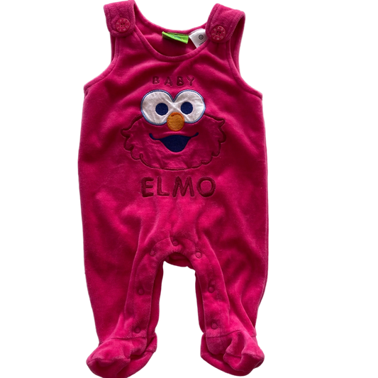 Sesame Street Elmo Pink Velour Footed Suit - Size 0-3M