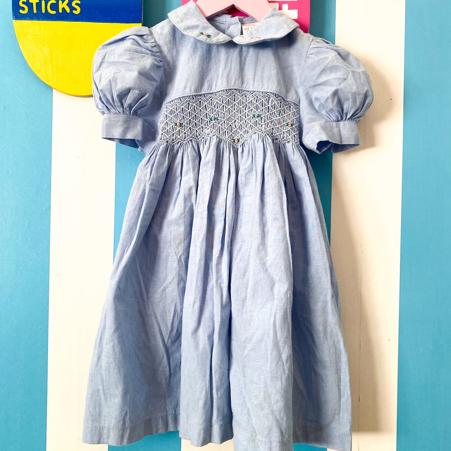 Vintage Tickled Pink Smocked Dress - Size 4
