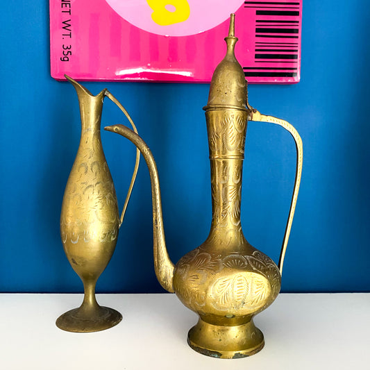 Vintage Hand-Etched Brass Pitcher Bundle