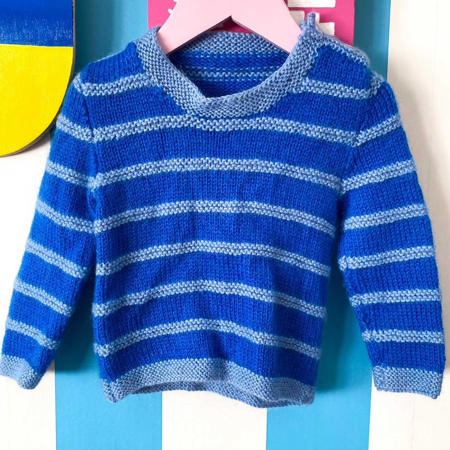 Handmade Blue Stripe Knit Jumper - Size 2