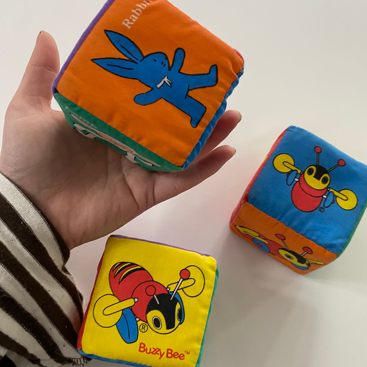 Vintage Buzzy Bee Plush Rattle Blocks