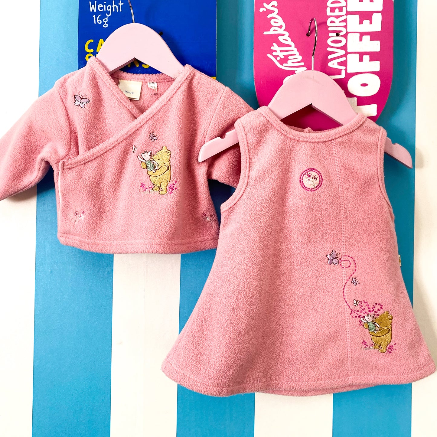 Vintage Winnie The Pooh Fleece Wrap Cardigan & Dress - Size 0-3M