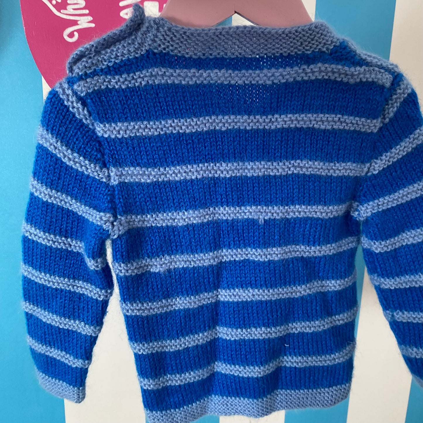 Handmade Blue Stripe Knit Jumper - Size 2