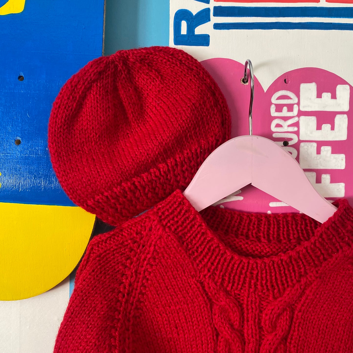 Handmade Red Knit Jumper & Beanie - Size 2