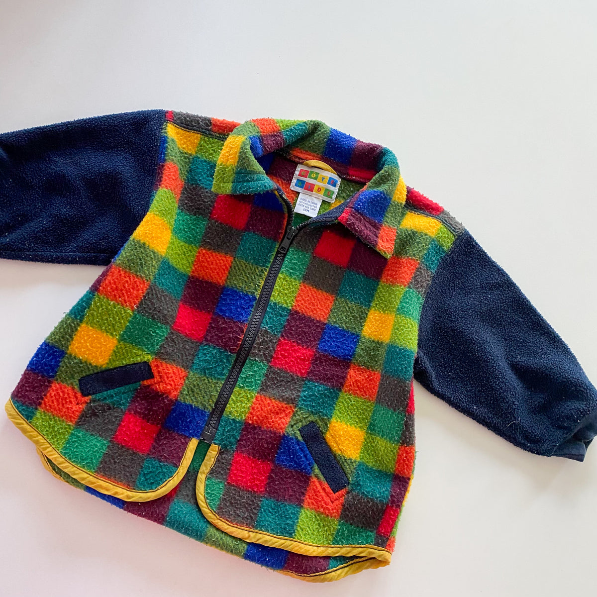 Vintage Checkered Fleece Zip Up Jumper - Size 18M