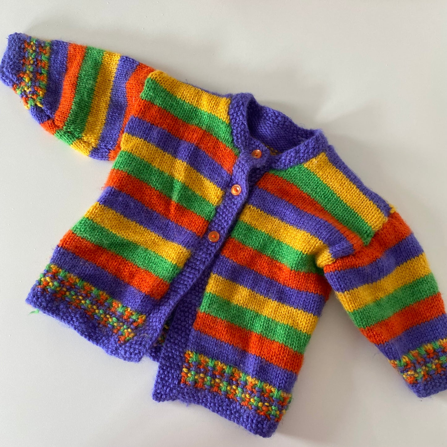 Handmade Knit Rainbow Cardigan- Size 3-6M