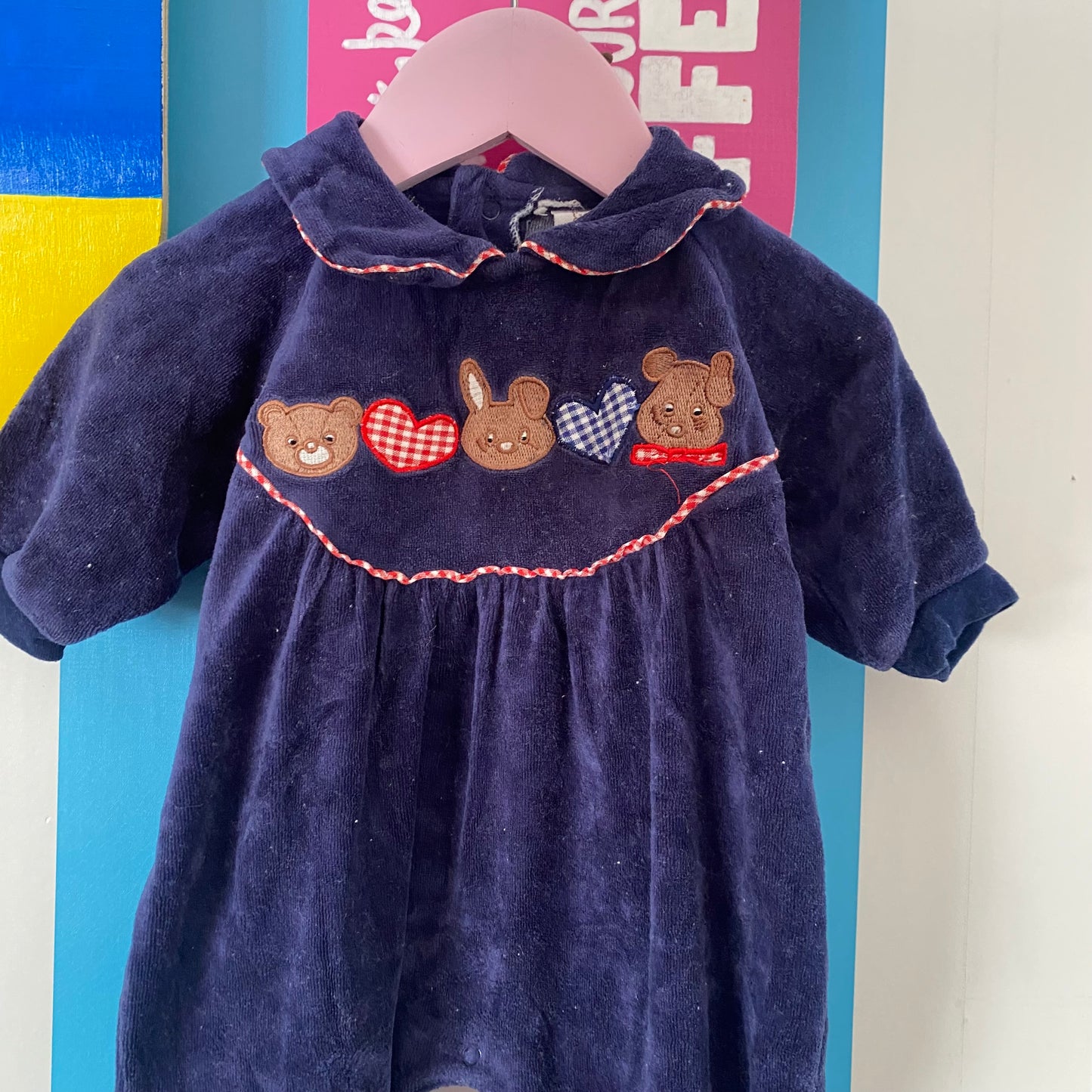 Vintage Teeny Weeny Velour Footed Suit - Size 3M