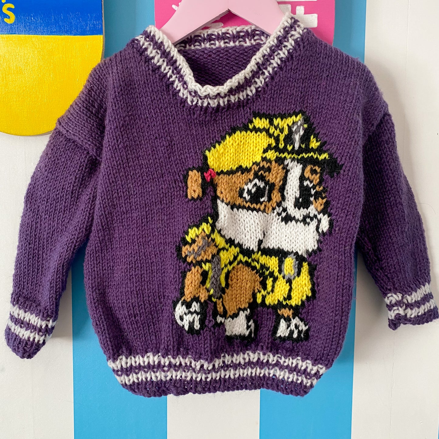 Handmade Paw Patrol Rubble Knit Jumper - Size 1-2Y