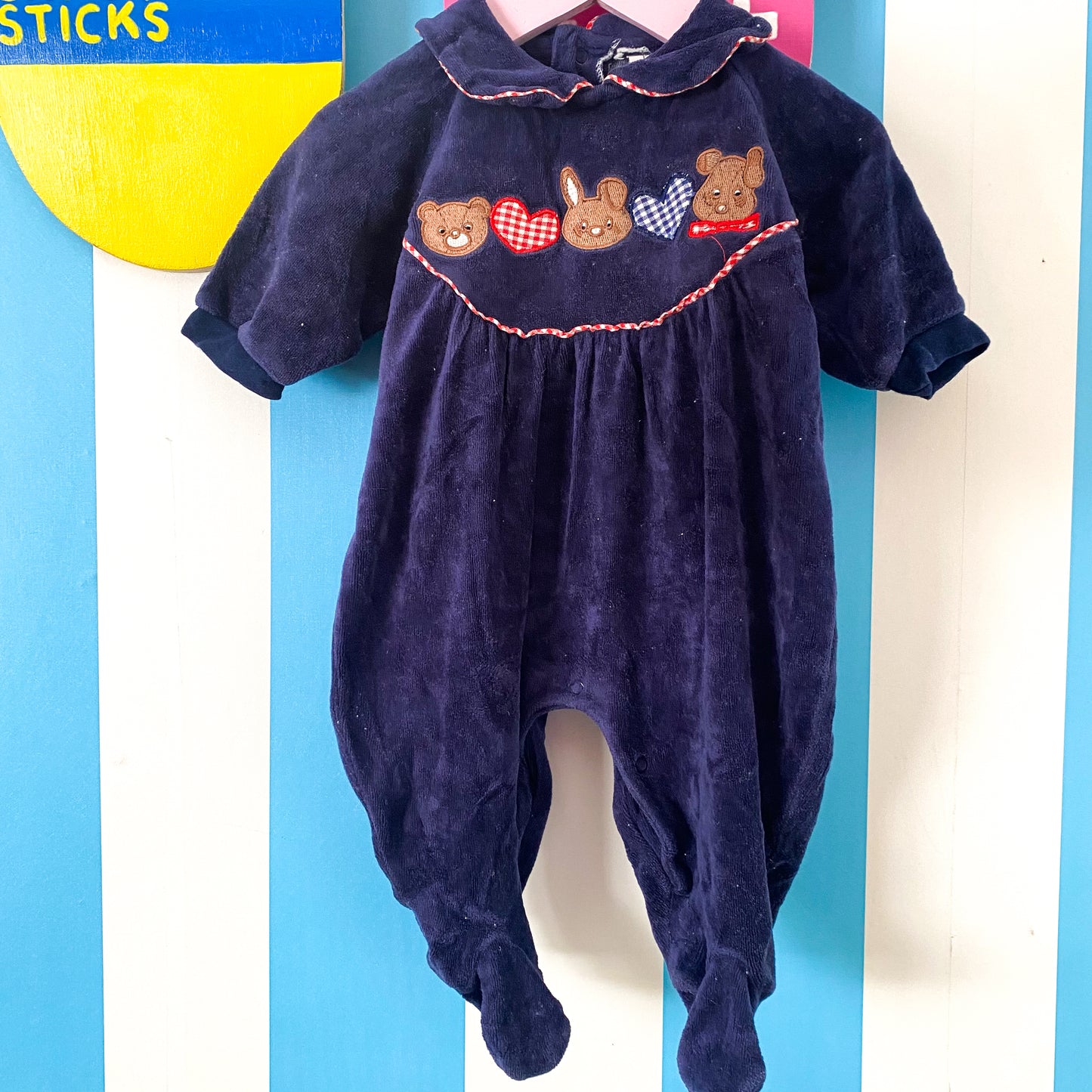 Vintage Teeny Weeny Velour Footed Suit - Size 3M