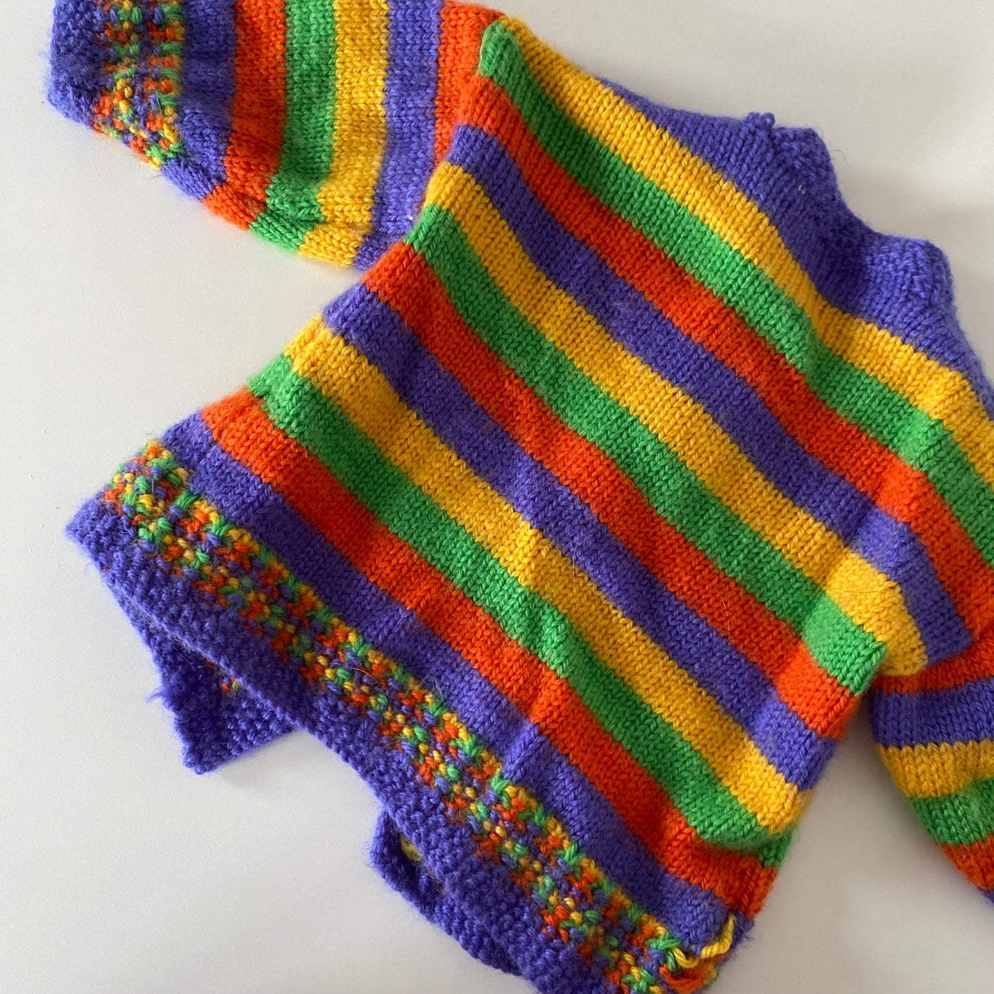 Handmade Knit Rainbow Cardigan- Size 3-6M