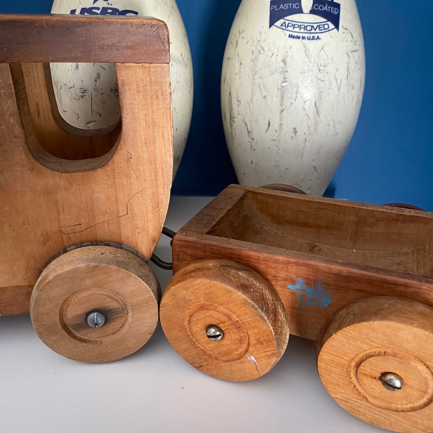 Large Handmade Vintage Wooden Truck & Trailer