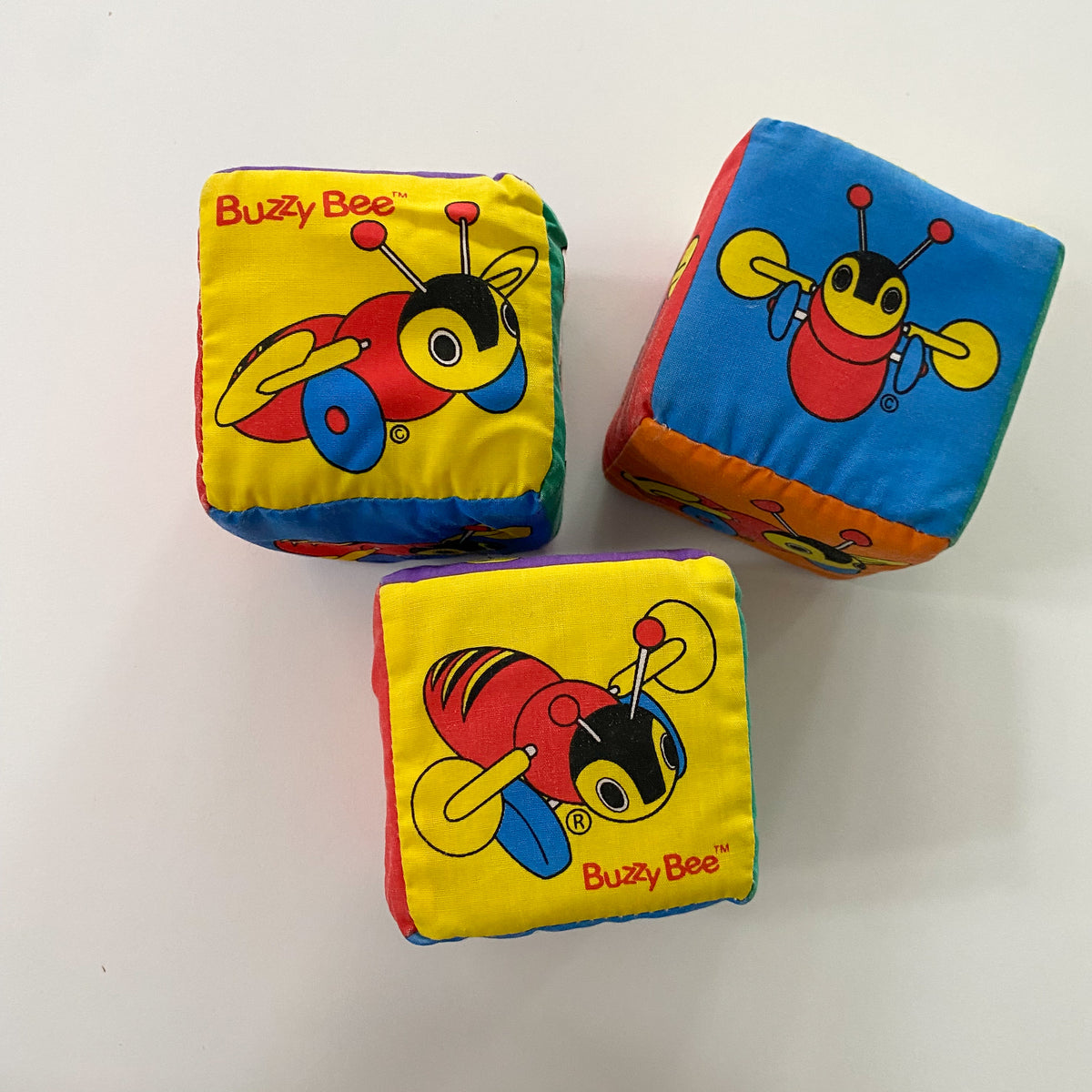 Vintage Buzzy Bee Plush Rattle Blocks