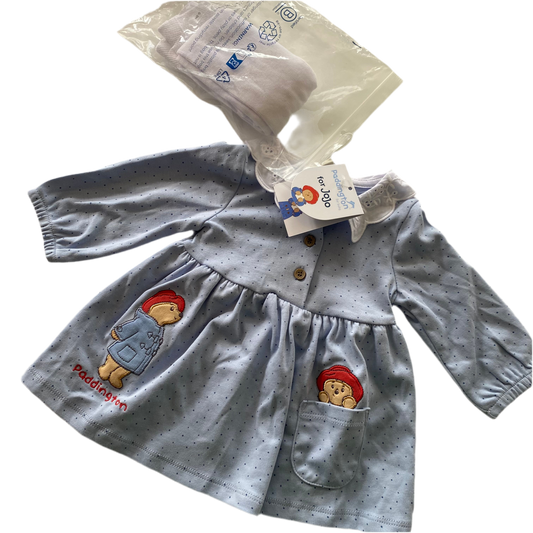 Paddington Bear Dress & Stockings - Size 0-3M (NEW)