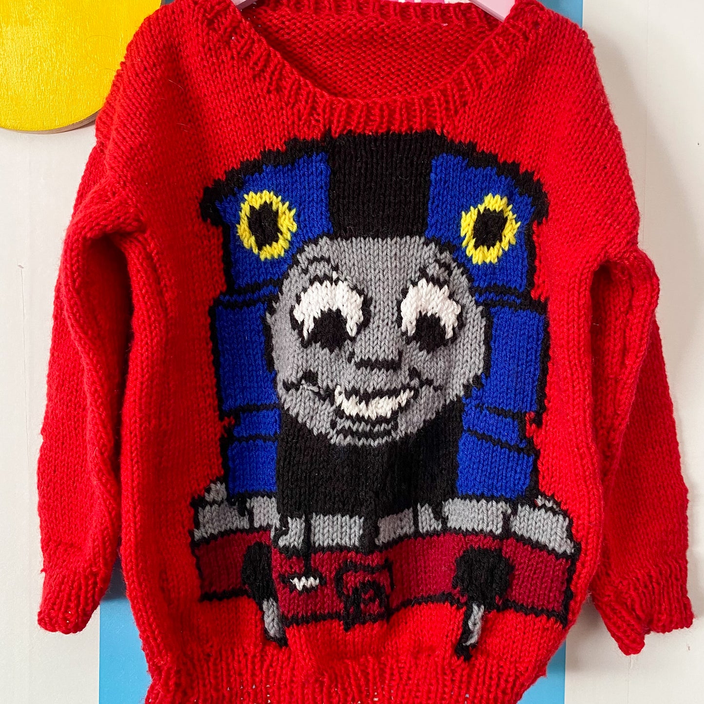 Handmade Thomas The Tank Engine Knit Jumper - Size 5-6Y