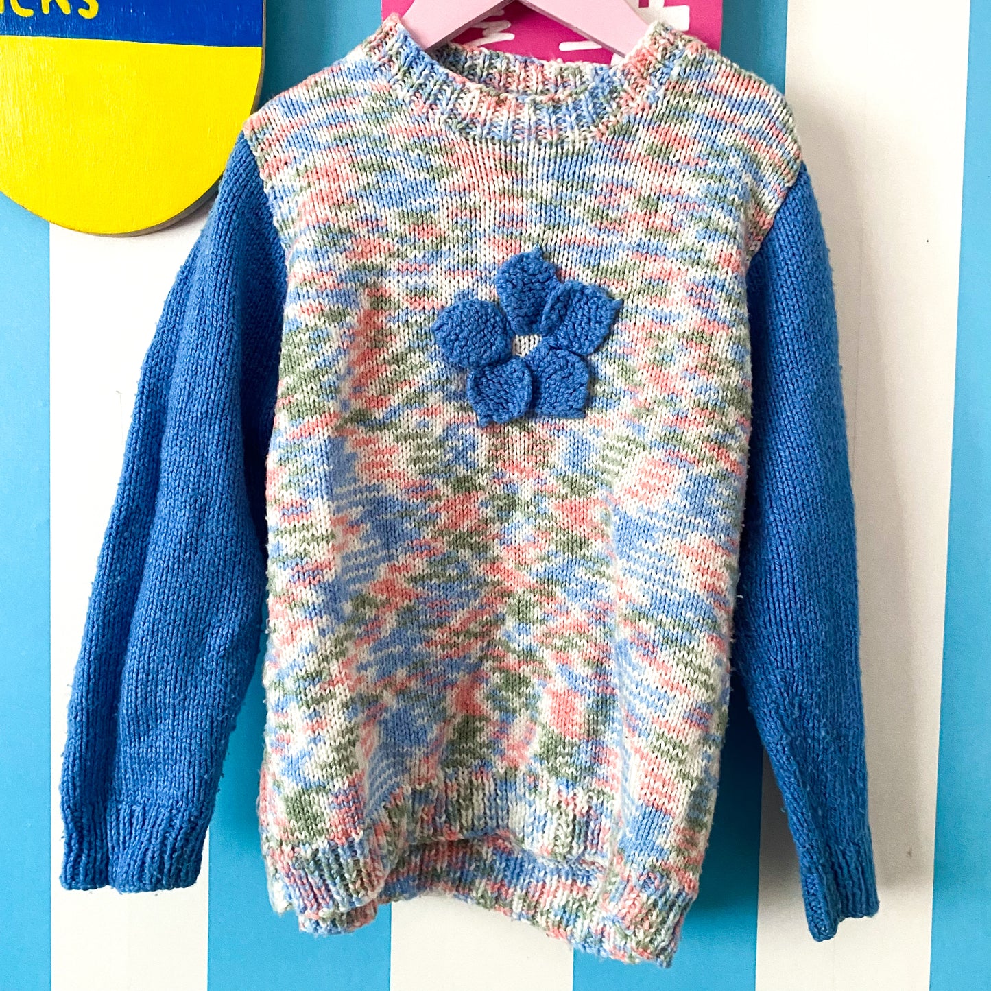 Handmade Knit Flower Jumper - Size 5-7Y
