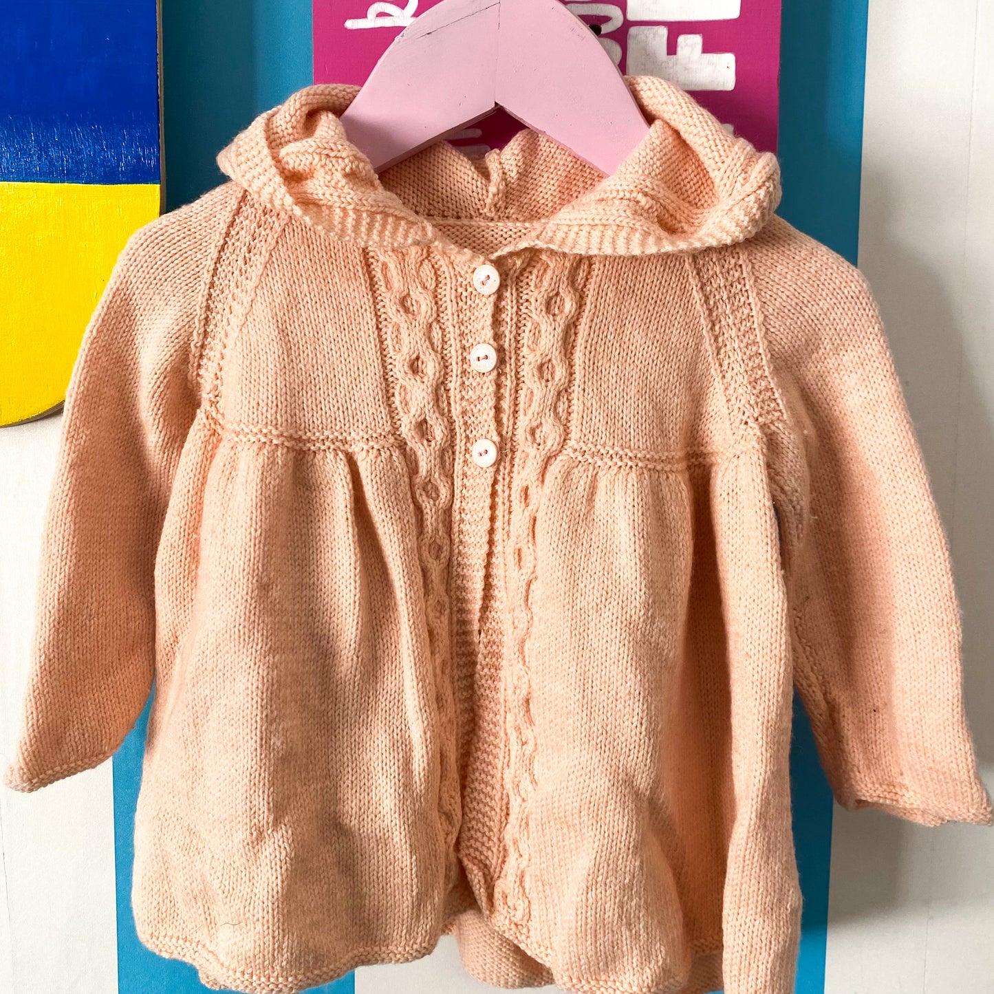 Handmade Knit Hooded Cardigan - Size 1-2Y