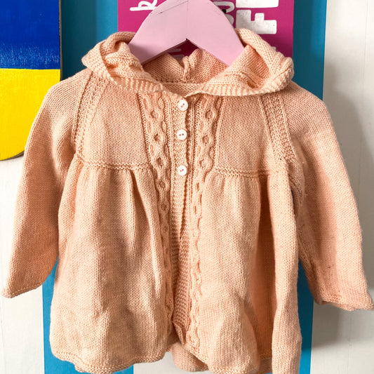 Handmade Knit Hooded Cardigan - Size 1-2Y